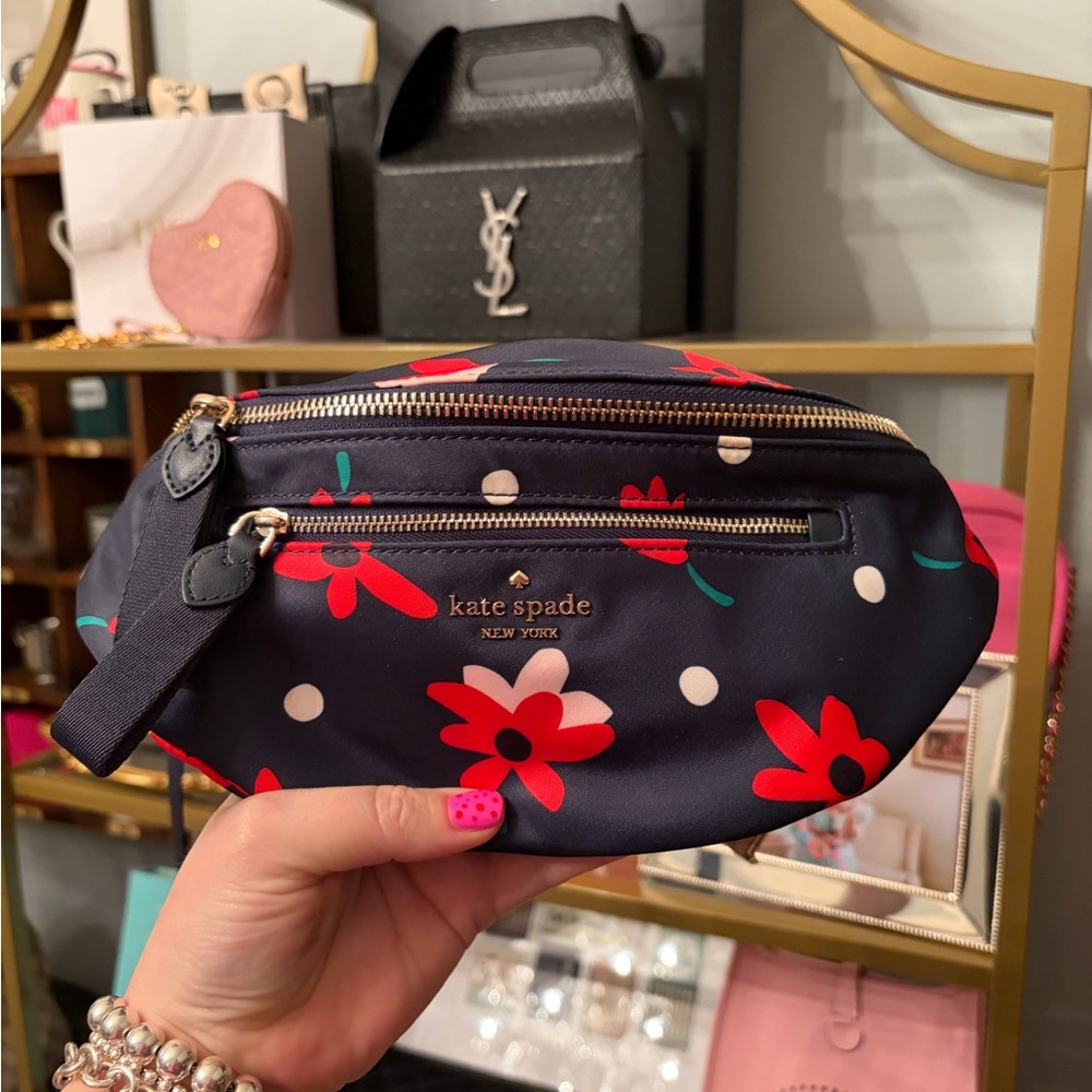 Kate Spade Navy and Red Floral Cosmetic Bag